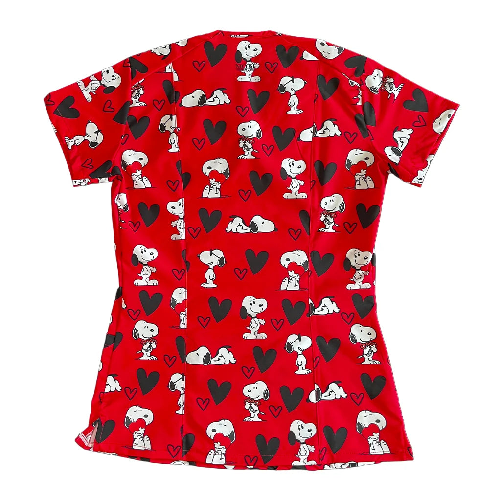 Snoopy Rojo Corazones Top Clínico Mujer (A pedido)