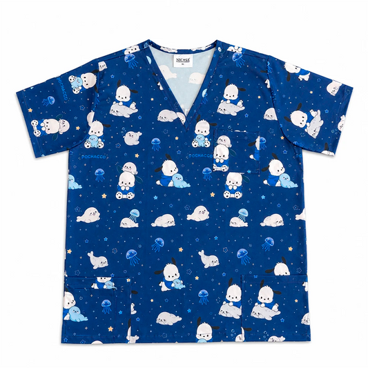 Top clínico hombre antifluido estampado Pochacco azul marino