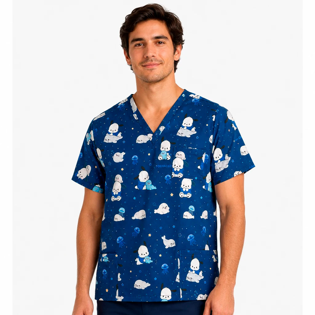 Top clínico hombre antifluido estampado Pochacco azul marino