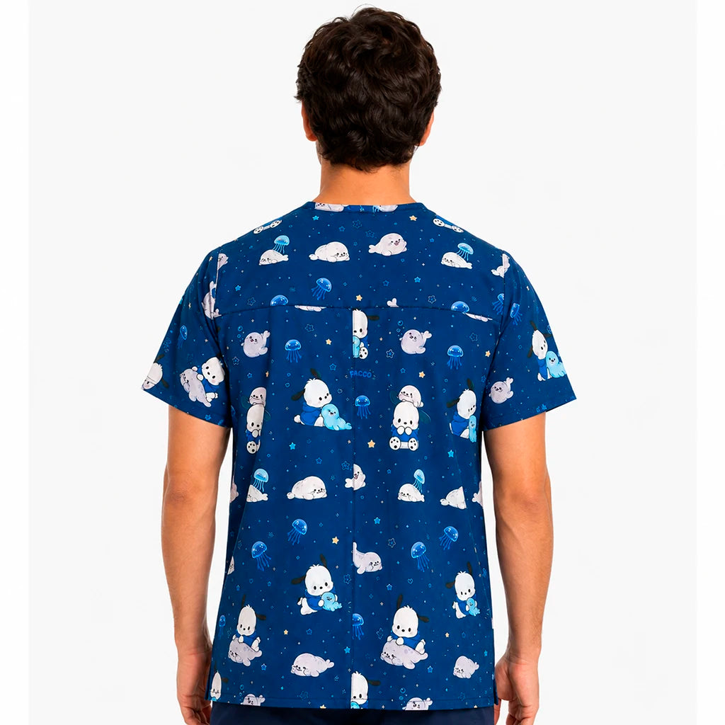 Top clínico hombre antifluido estampado Pochacco azul marino