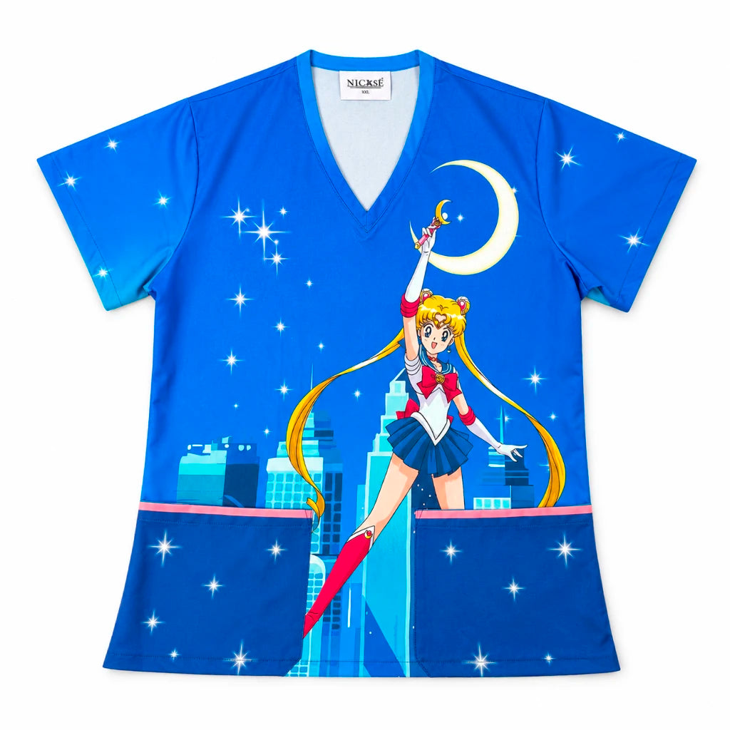 Top clínico mujer antifluido estampado Sailor Moon azul rey