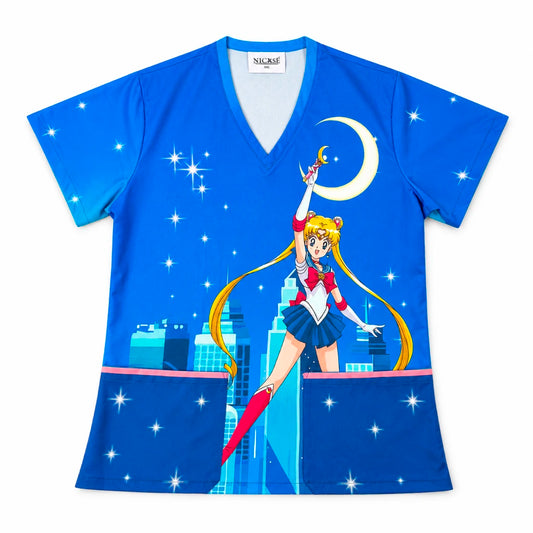 Top clínico mujer antifluido estampado Sailor Moon azul rey