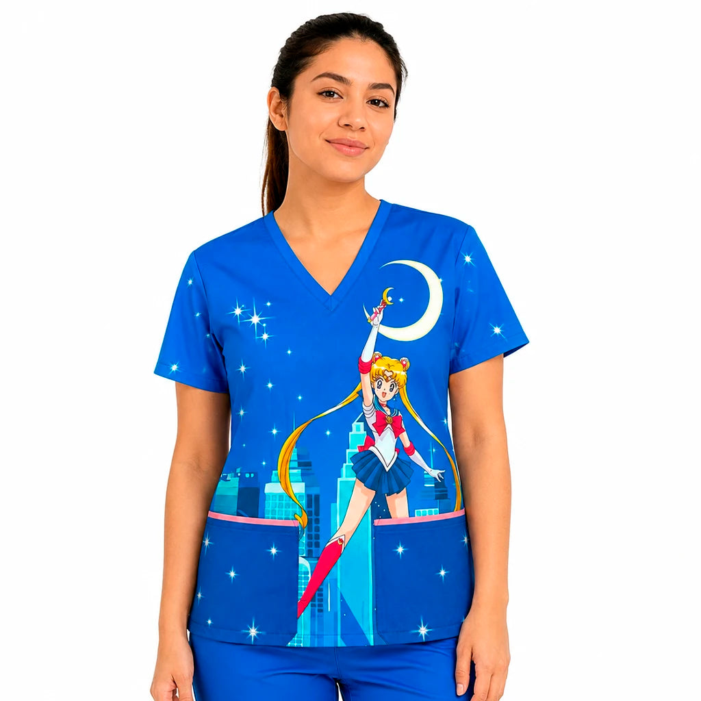 Top clínico mujer antifluido estampado Sailor Moon azul rey