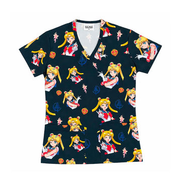 Top clínico de mujer con diseño Sailor Moon Azul Marino, en tela antifluido