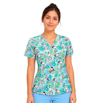 Top clínico de mujer con diseño Snoopy Flores, vista 3