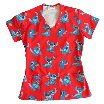 Stitch Rojo Top Clínico Mujer (A pedido)