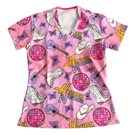 Top clínico de mujer con diseño Hannah Montana - Talla L, en tela antifluido