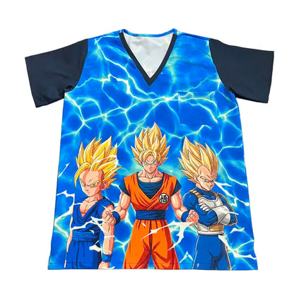 Top clínico hombre Goku Vegeta Super Saiyan frente - Nicosé uniformes clínicos Chile