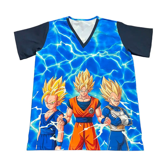 Top clínico hombre Goku Vegeta Super Saiyan frente - Nicosé uniformes clínicos Chile