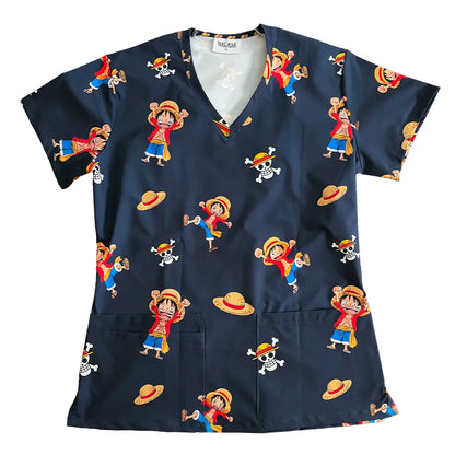 Top clínico de mujer con diseño Luffy - Talla XL, en tela antifluido