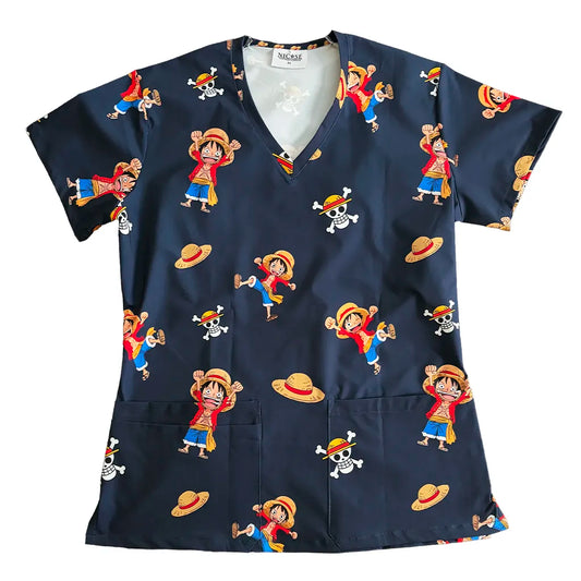 Top clínico de mujer con diseño Luffy - Talla XL, en tela antifluido