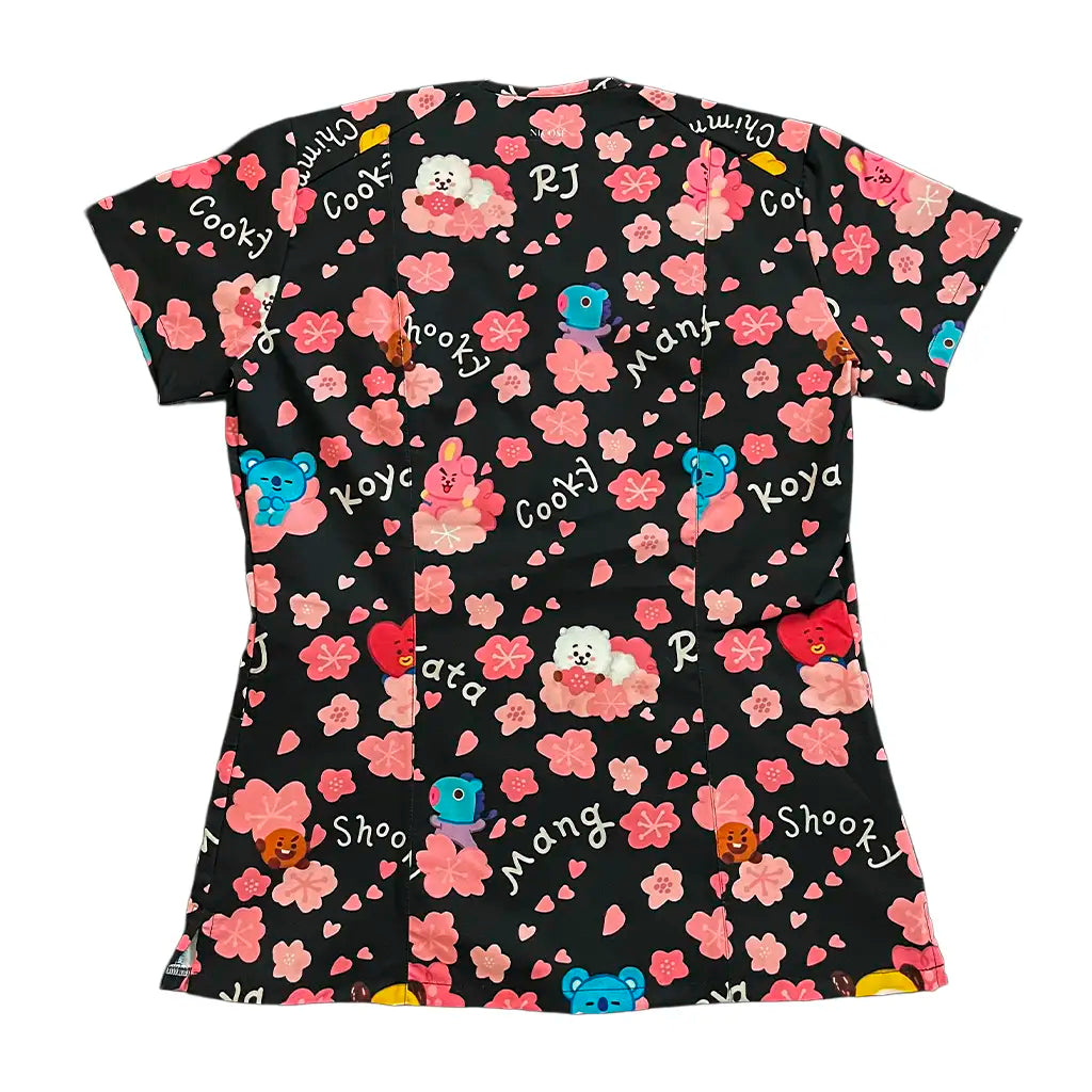 Top clínico de mujer con diseño BT21 Negro Flores - Talla L, vista 4