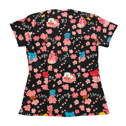 Top clínico de mujer con diseño BT21 Negro Flores - Talla L, vista 4