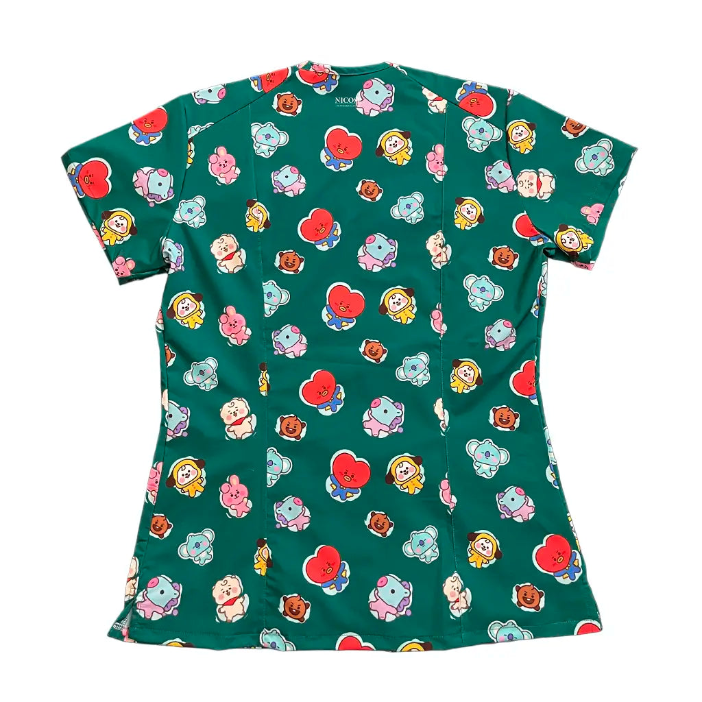 Top clínico mujer BT21 verde trasera - uniforme antifluido Chile