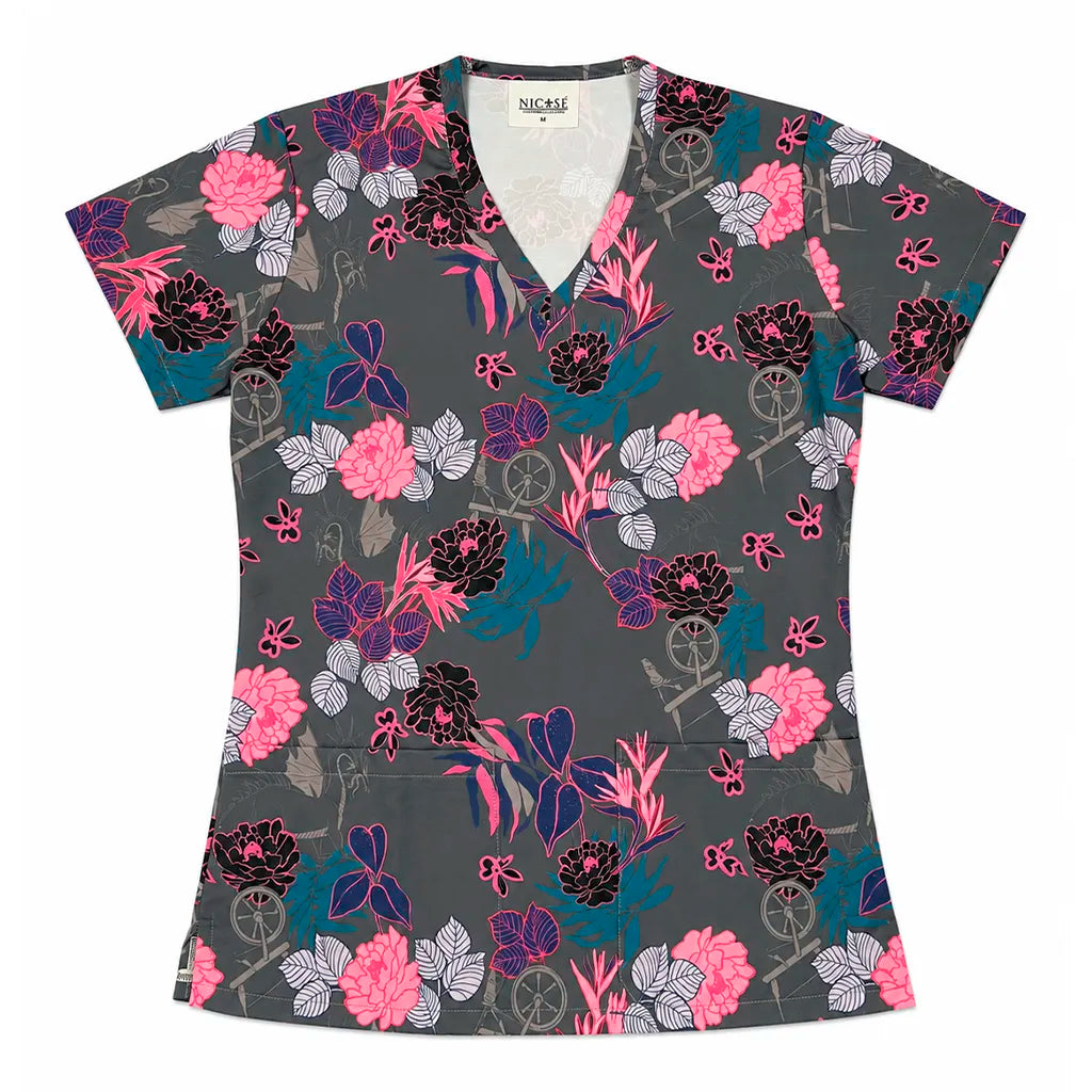 Top Clínico Mujer Flores Gótico Dragón