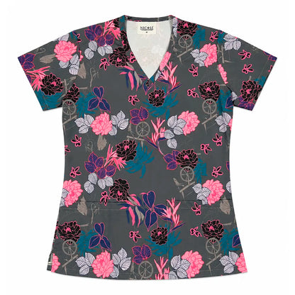 Top Clínico Mujer Flores Gótico Dragón