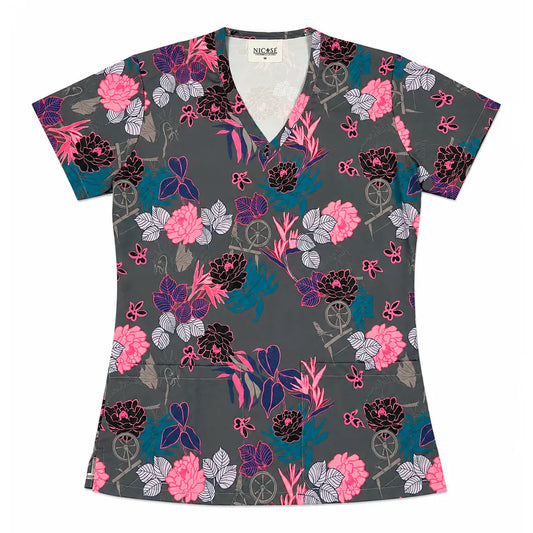 Top Clínico Mujer Flores Gótico Dragón