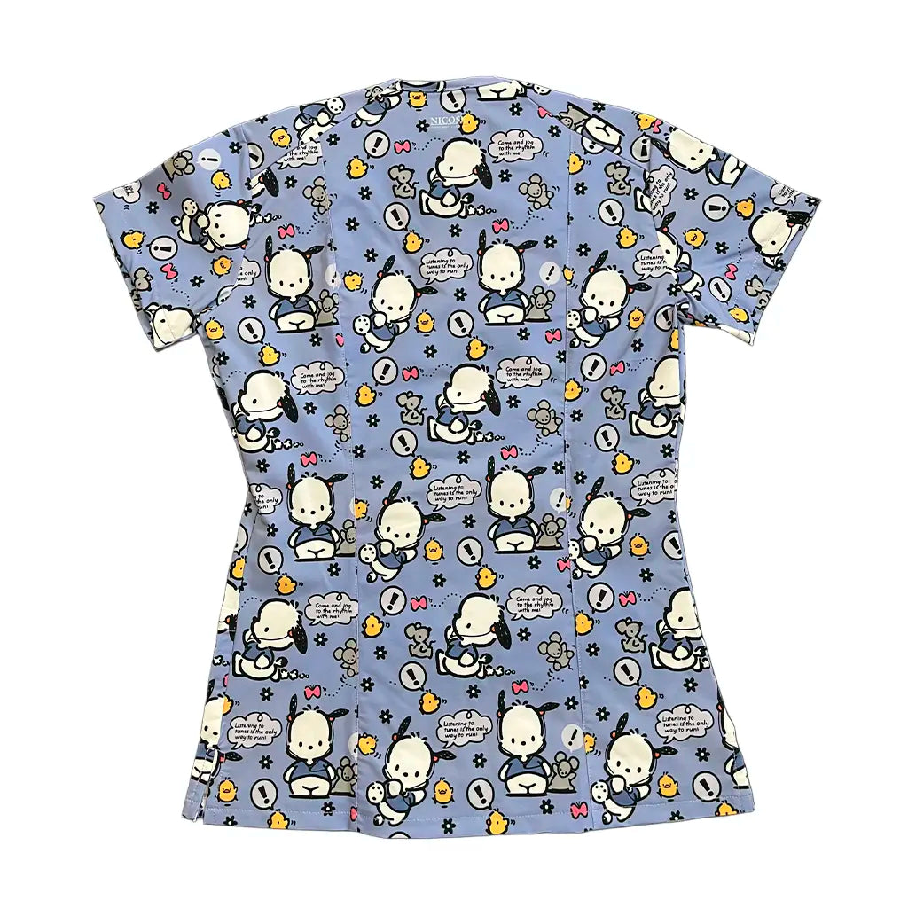 Top clínico mujer Pochacco morado trasera - uniforme antifluido Chile