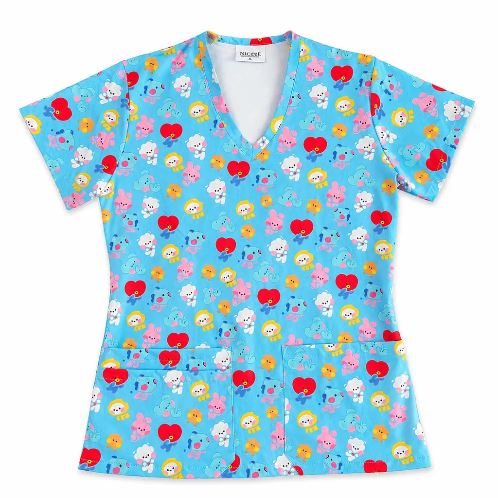 BT21 Celeste Top Clínico Mujer