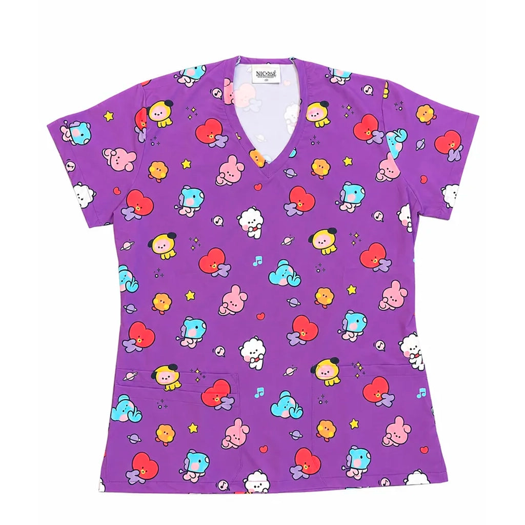 Top Clínico Mujer BT21 Morado (A pedido)