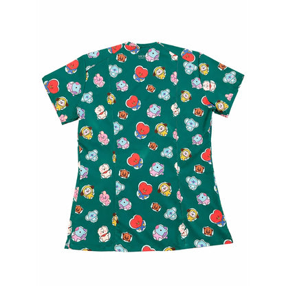 Top clínico de mujer con diseño BT21 Verde, vista 4