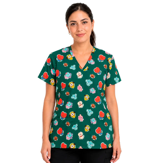 Top Clínico Mujer BT21 Verde (A pedido)
