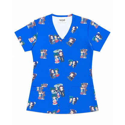 Top clínico de mujer con diseño Diario de la Boticaria Azul Rey, vista 4