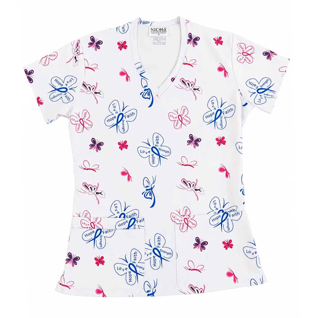 Top clínico de mujer con diseño Mariposas, vista 3
