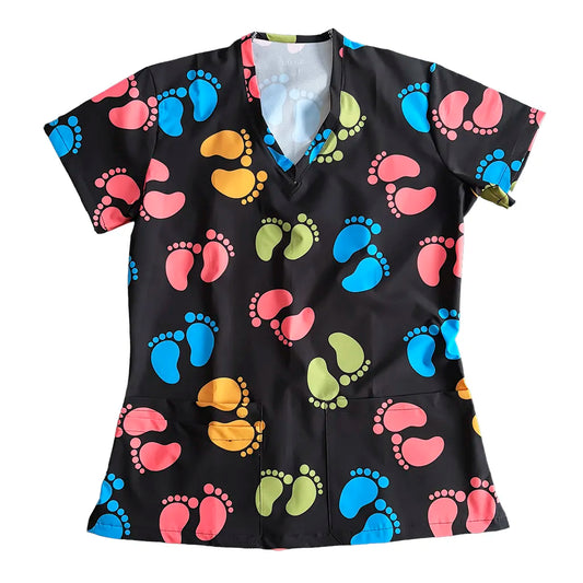 Top clínico de mujer con diseño Pies de Colores - Talla L, en tela antifluido
