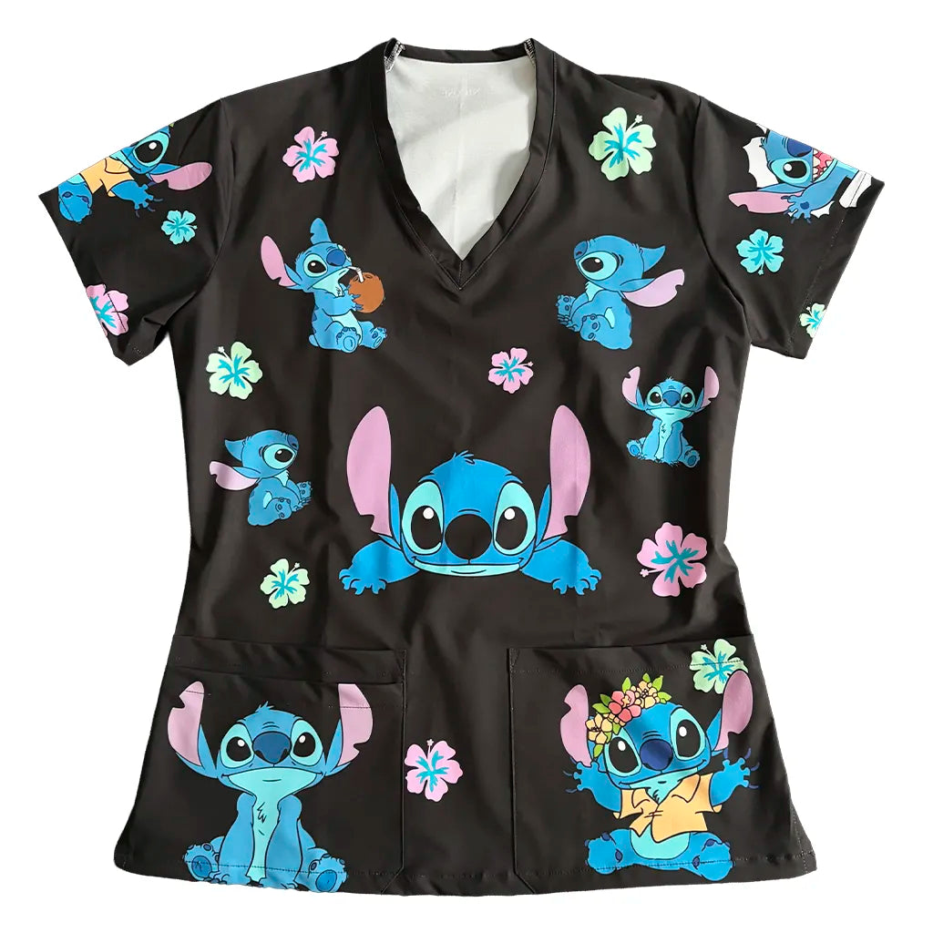 Top clínico de mujer con diseño Stitch - Talla L, en tela antifluido