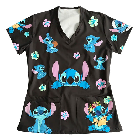 Top clínico de mujer con diseño Stitch - Talla L, en tela antifluido