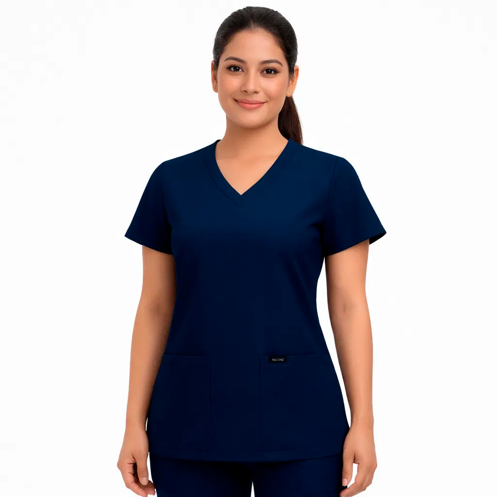 Top clínico de mujer con diseño Esencial Azul Marino, en tela antifluido