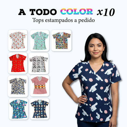 Pack de 10 tops clínicos Nicosé para equipos, en tela antifluido