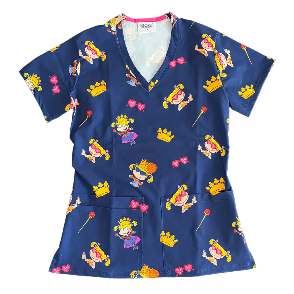 Top clínico mujer antifluido estampado Angélica Rugrats Azul Marino, vista frontal