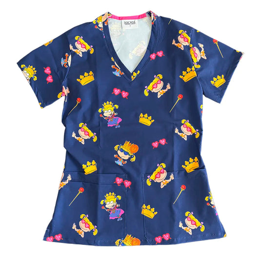 Top clínico mujer antifluido estampado Angélica Rugrats Azul Marino, vista frontal