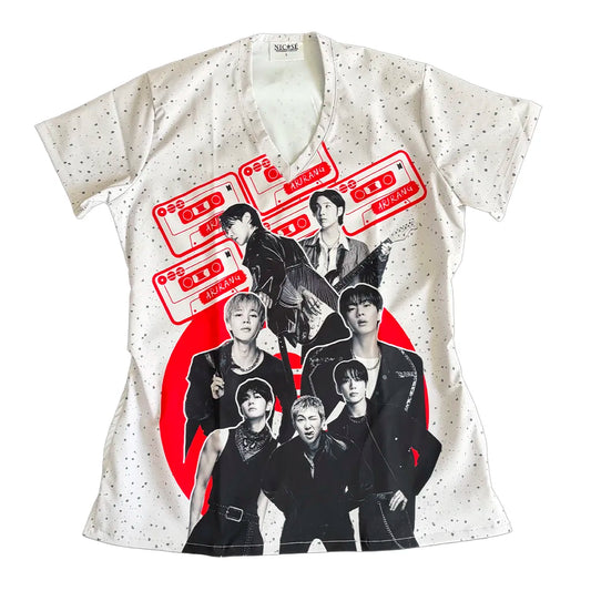 Top clínico mujer antifluido estampado BTS Arirang Hueso, vista frontal