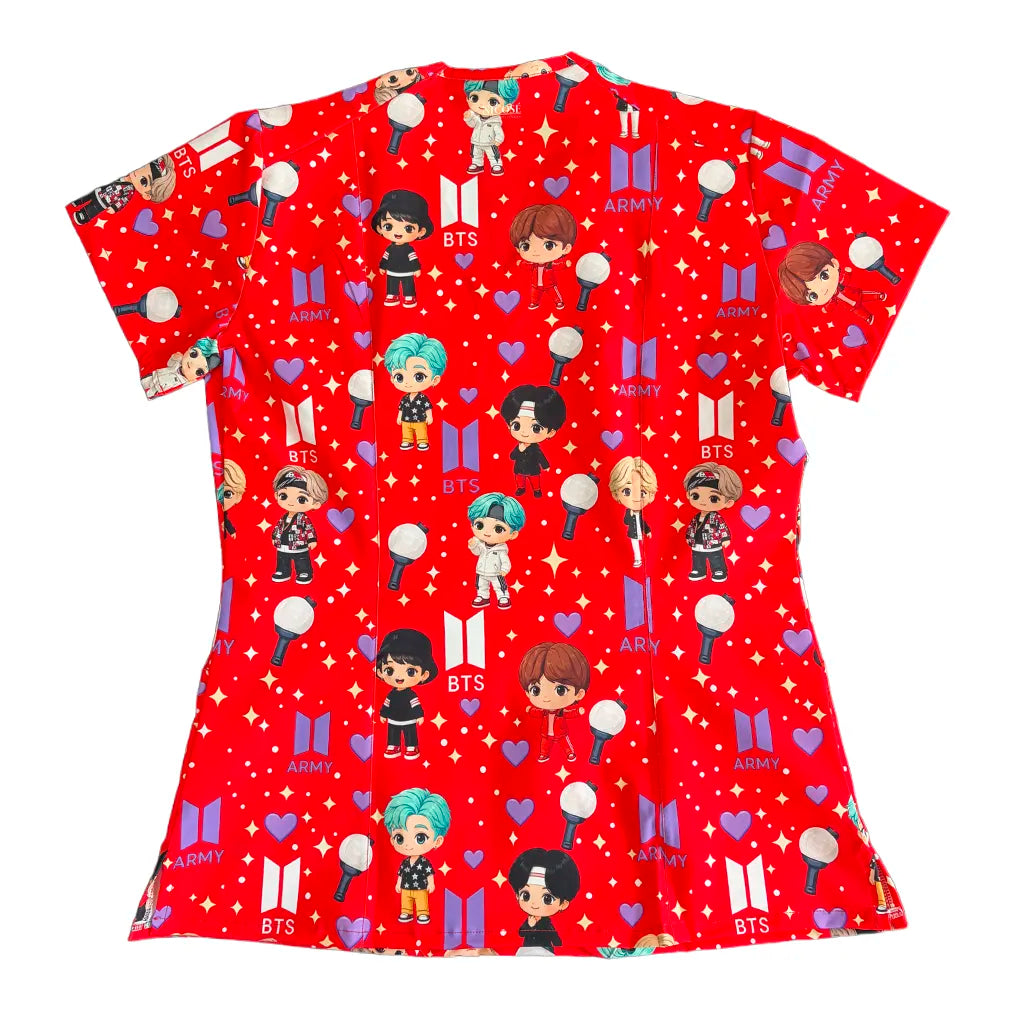 Top clínico mujer antifluido estampado BTS Kawaii Rojo, vista trasera