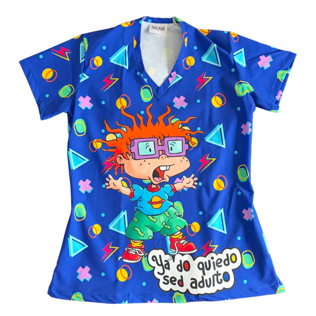 Top clínico mujer antifluido estampado Carlitos Rugrats Azul Rey, vista frontal