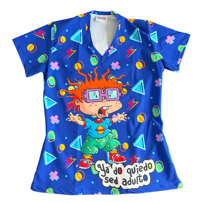 Top clínico mujer antifluido estampado Carlitos Rugrats Azul Rey, vista frontal