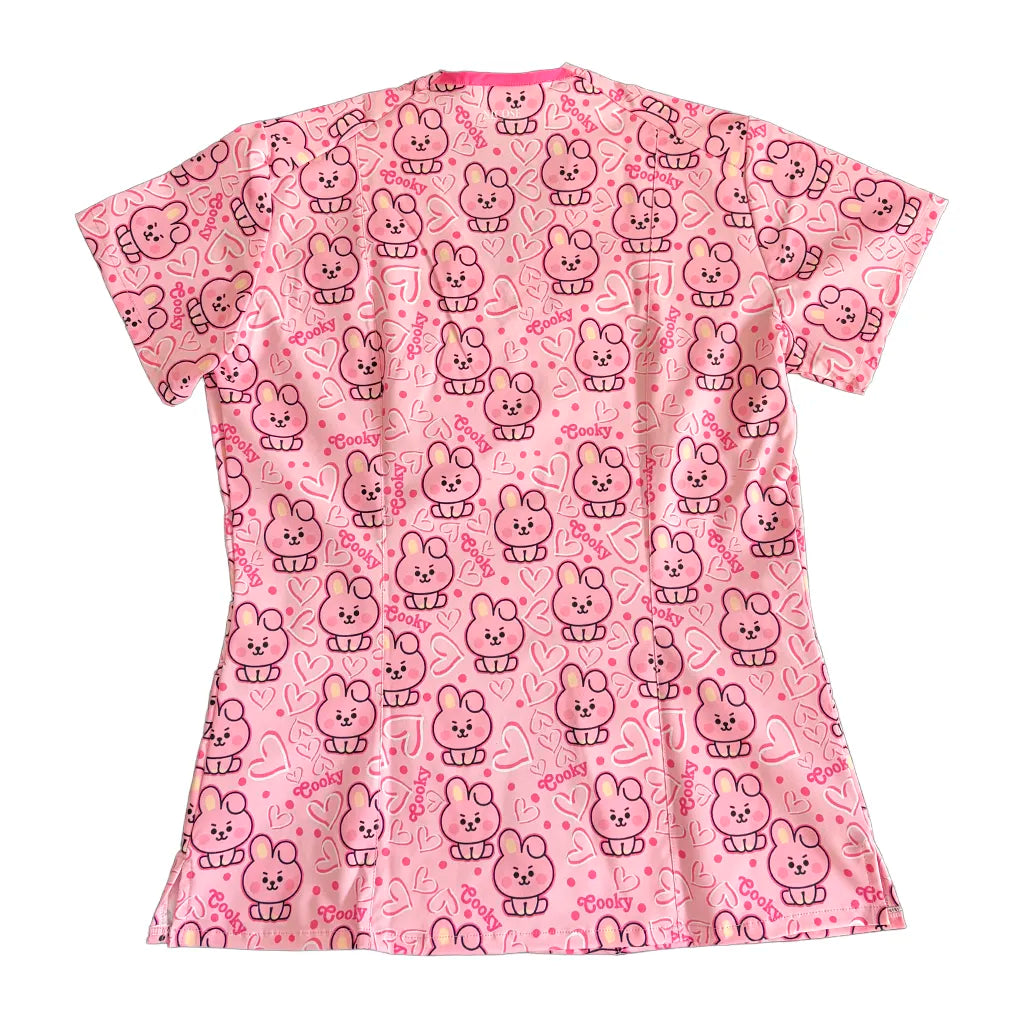 Top clínico mujer antifluido estampado Cooky Corazones Rosado, vista trasera
