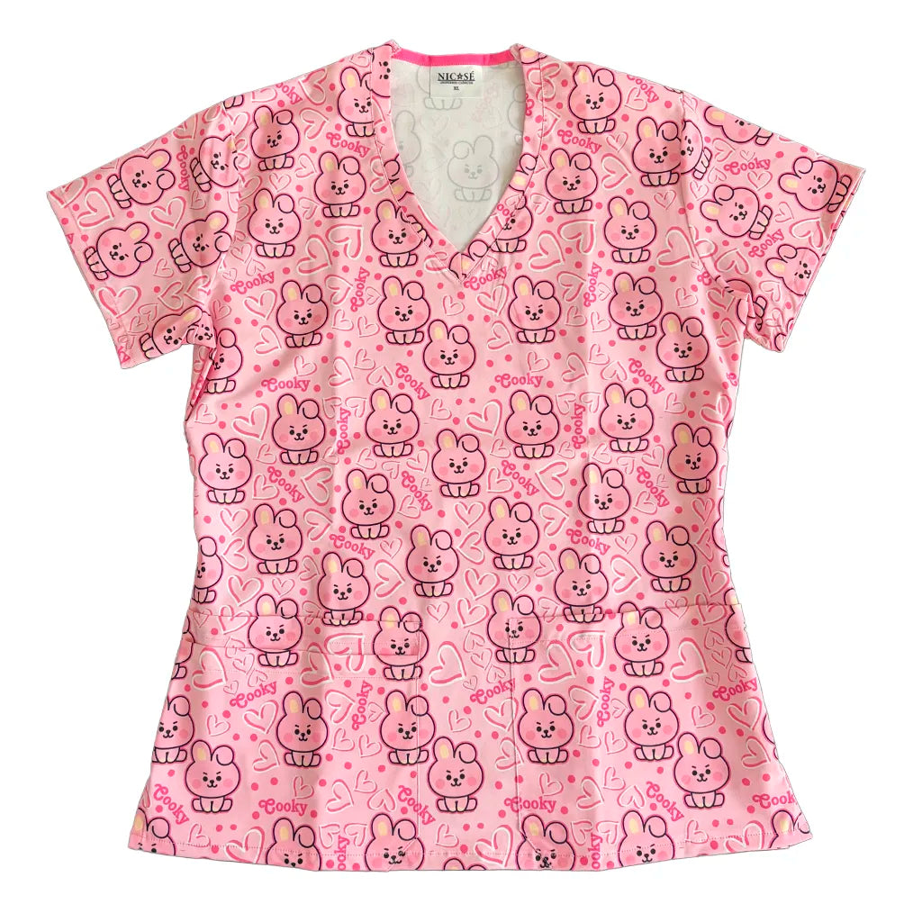 Top clínico mujer antifluido estampado Cooky Corazones Rosado, vista frontal