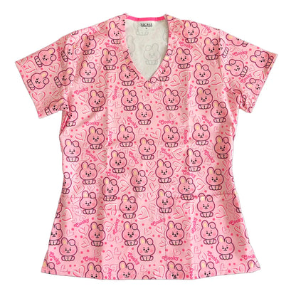 Top clínico mujer antifluido estampado Cooky Corazones Rosado, vista frontal