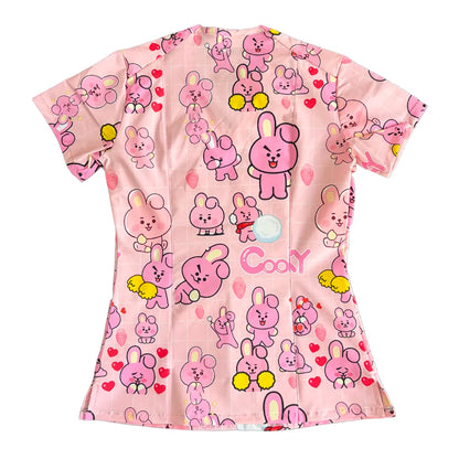 Top clínico mujer antifluido estampado Cooky Kawaii Rosado, vista trasera