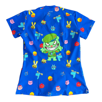 Top clínico mujer antifluido estampado Happy Tree Friends Azul Rey, vista trasera