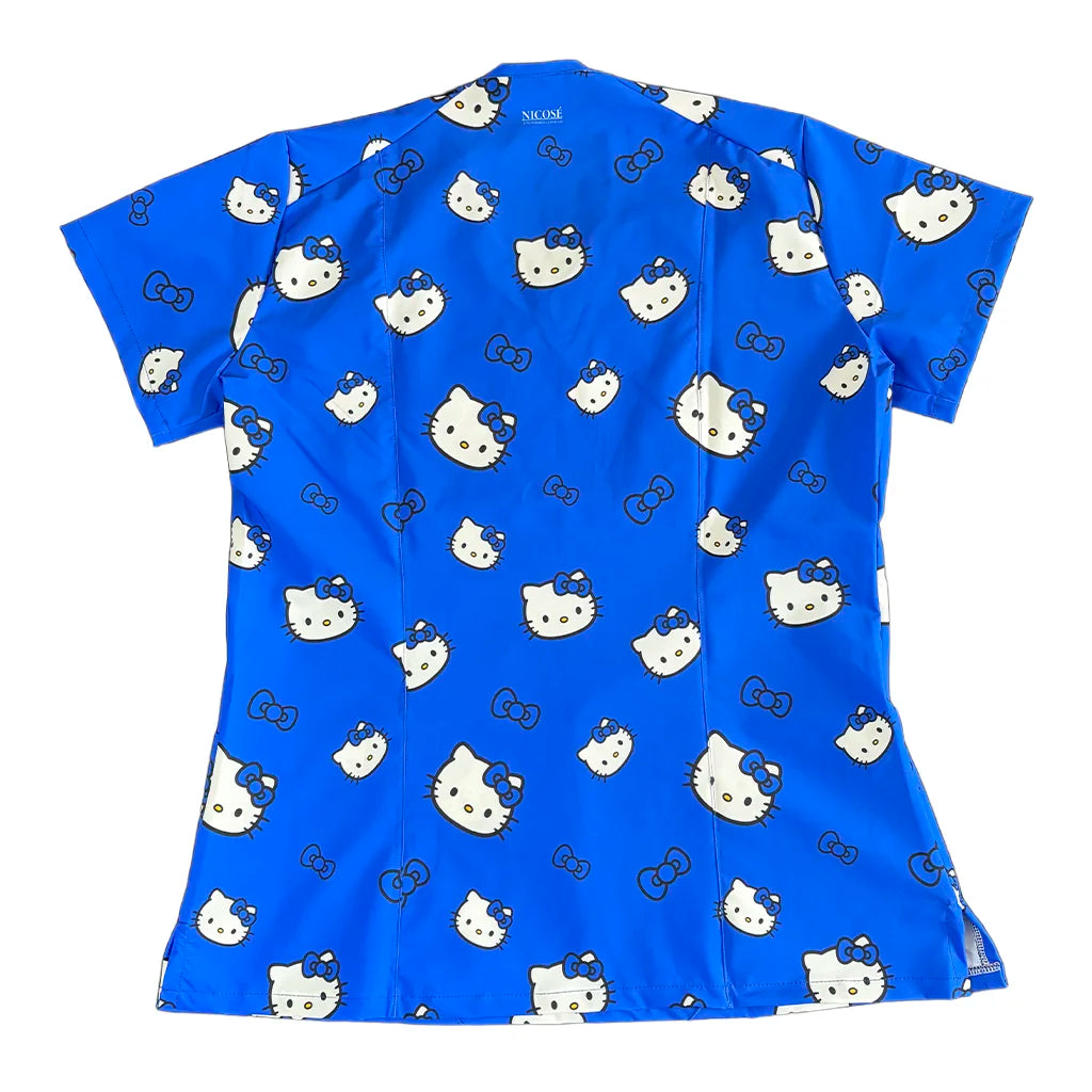 Top clínico mujer antifluido estampado Hello Kitty Azul Rey, vista trasera