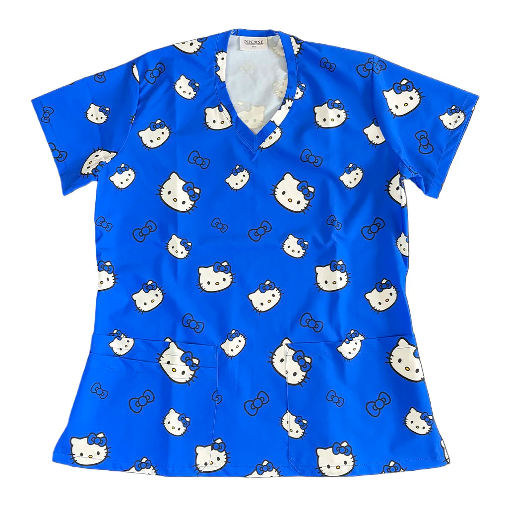 Top clínico mujer antifluido estampado Hello Kitty Azul Rey, vista frontal