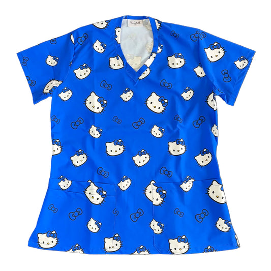Top clínico mujer antifluido estampado Hello Kitty Azul Rey, vista frontal