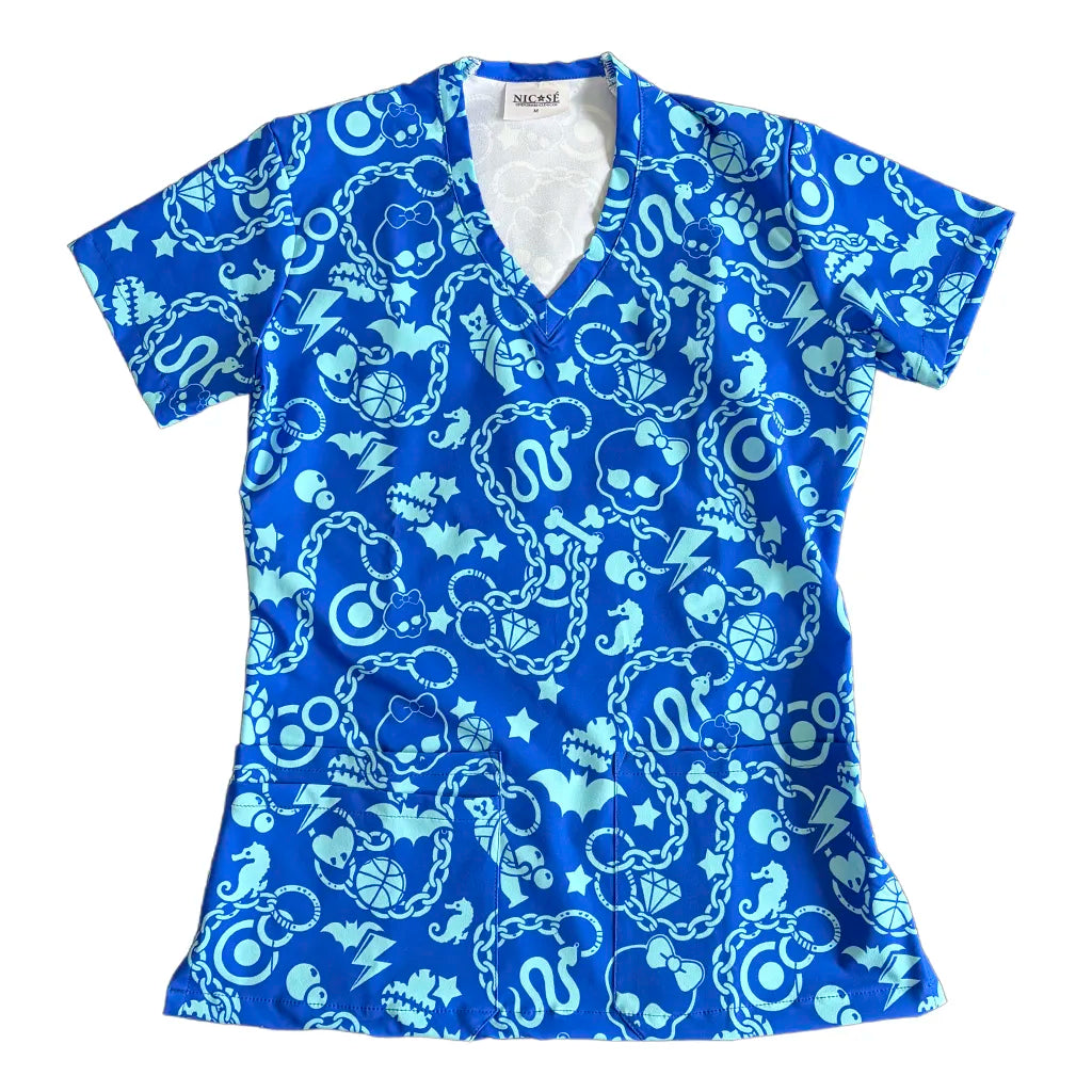 Top clínico mujer antifluido estampado Monster High Celeste, vista frontal