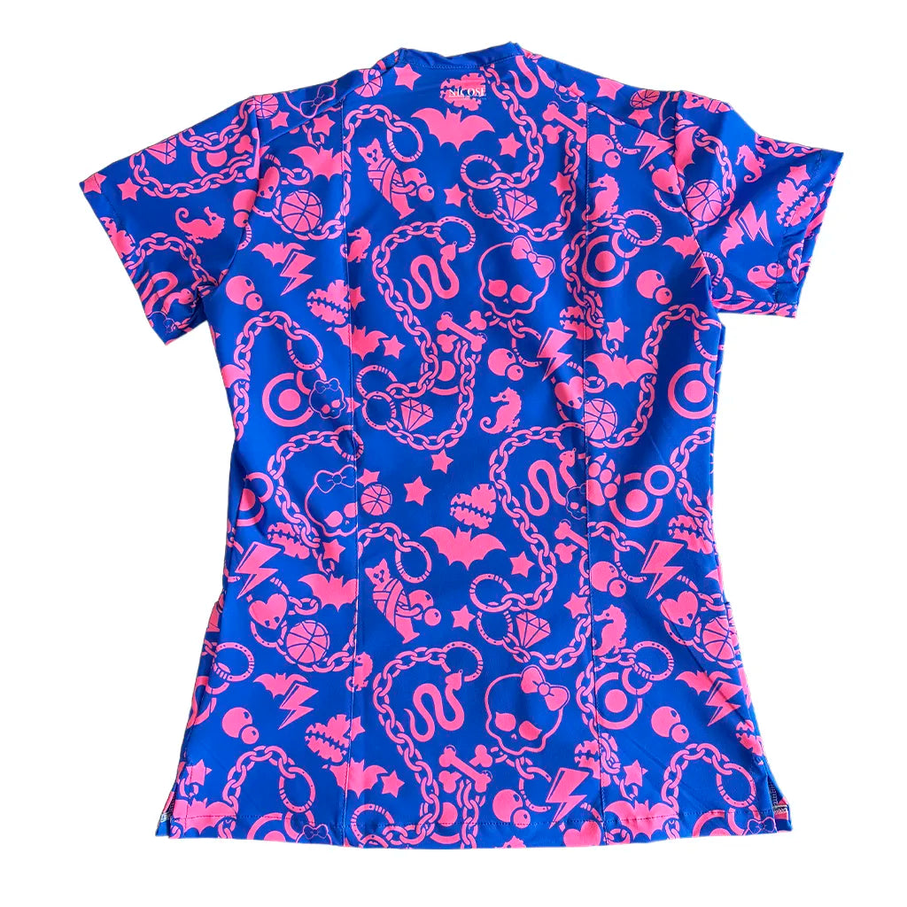 Top clínico mujer antifluido estampado Monster High Fucsia, vista trasera