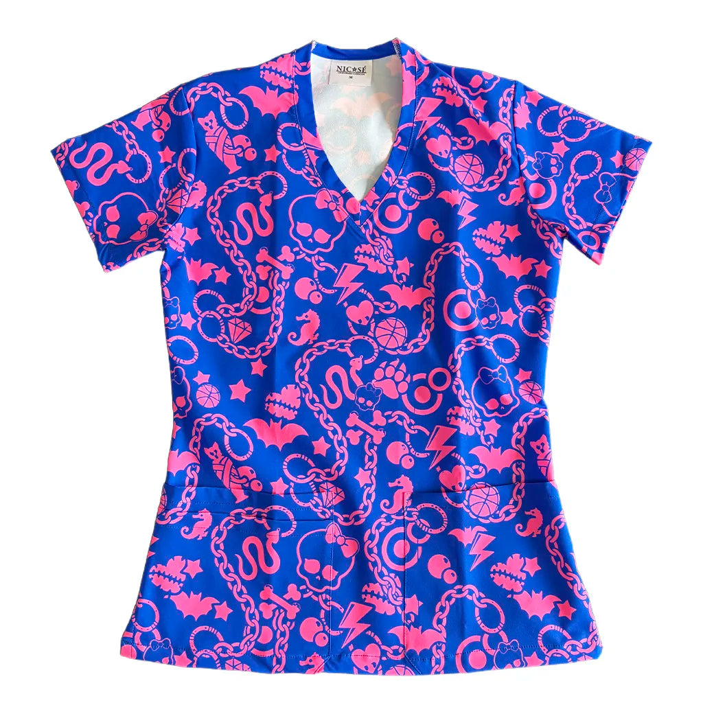 Top clínico mujer antifluido estampado Monster High Fucsia, vista frontal